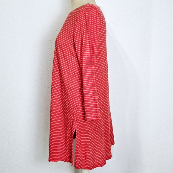 Eileen Fisher 3/4 Sleeve Organic Linen Tunic in Red Mini Stripe Size Small - Picture 4 of 8